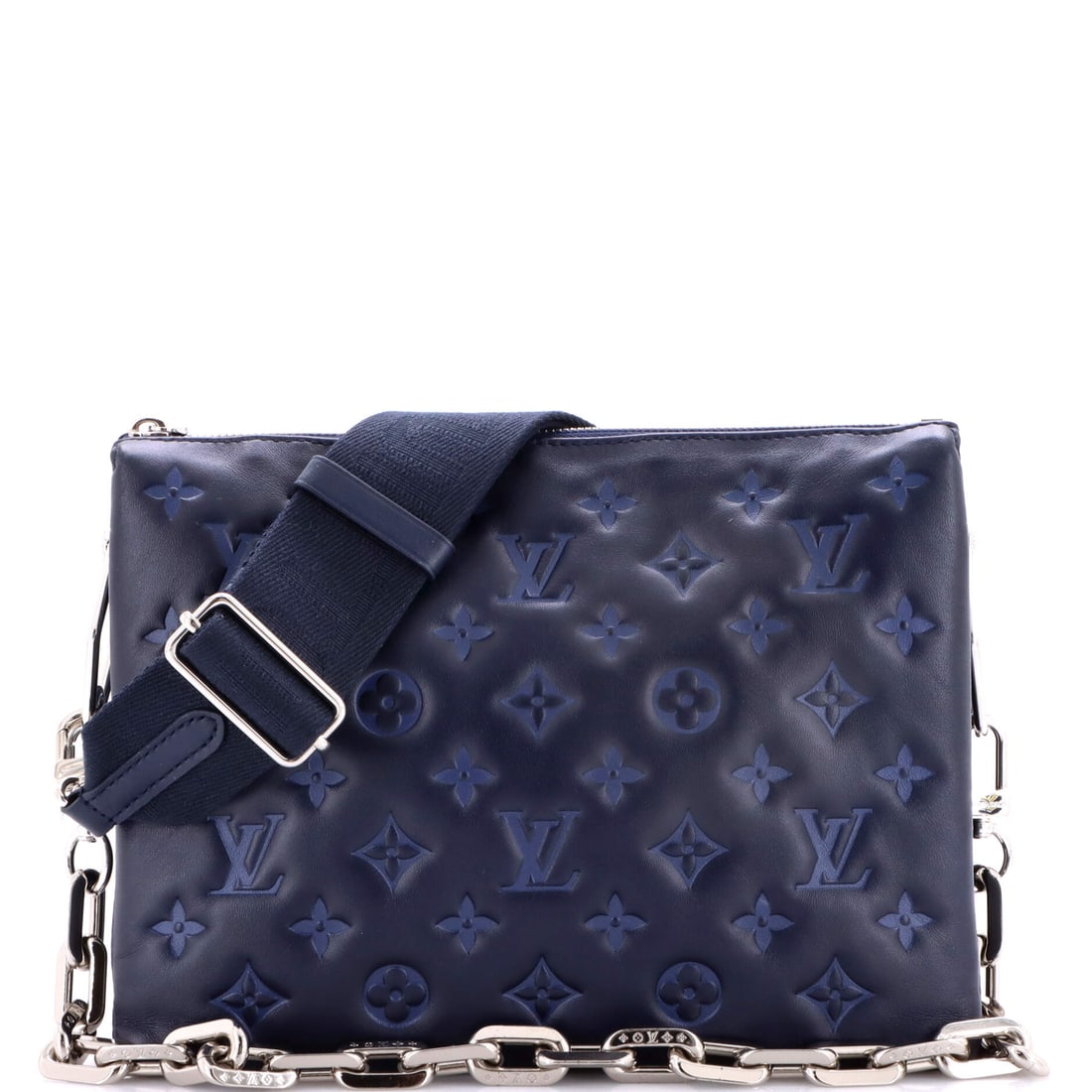 Louis Vuitton Coussin Bag Monogram Embossed Lambskin PM: This Louis Vuitton Coussin Bag earns its keep on the shoulder first, the silhouette tuned for the way a luxury handbag is actually worn from morning into evening. Built in monogram-embossed lambskin, 