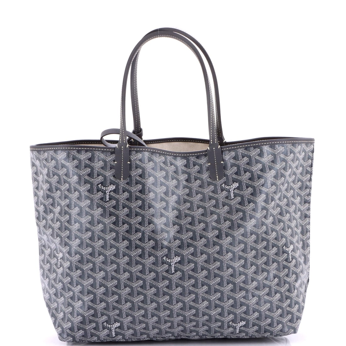 Goyard Saint Louis Tote Coated Canvas PM: Run a finger across the Goyard Saint Louis Tote and the leather - the house's coated canvas, a waterproofed jute and cotton famous for its quiet chevron - reads as the kind of hide the house puts behi