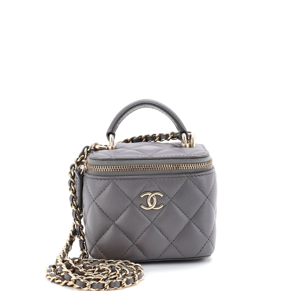 Chanel Classic Top Handle Vanity Case with Chain Quilted Lambskin Mini: Slip and zip pockets on the Chanel Classic Top Handle Vanity Case with Chain are sized for the things actually carried, not for catalogue copy. Worked in quilted lambskin, a soft nappa leather worked 