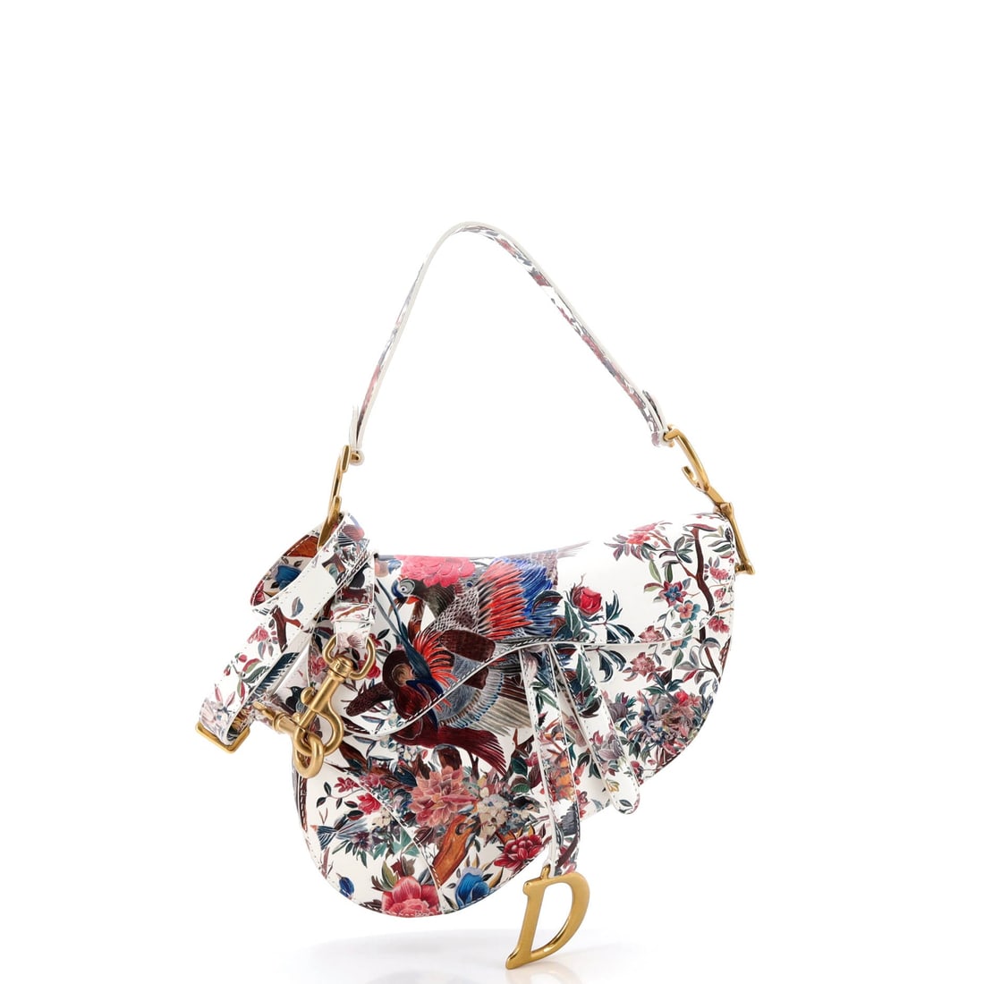 Christian Dior Saddle Handbag with Strap Printed Leather Medium: Lift the Christian Dior Saddle Handbag with Strap and it settles into the carry the way the house intended, the strap-to-body ratio reading as deliberate. Built in printed calfskin treated with the ho