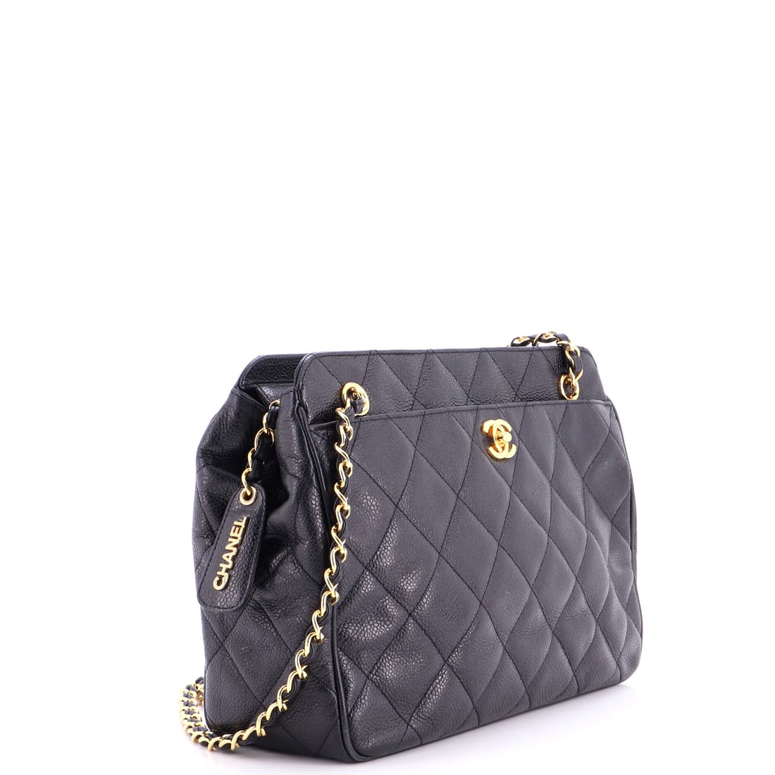 Chanel Vintage Front Pocket Shoulder Bag Quilted Caviar Small: At the Small scale, the Chanel Vintage Front Pocket Shoulder Bag reads as the version most owners end up reaching for first. Worked in quilted caviar, Chanel's diamond stitch over pebbled calfskin, th