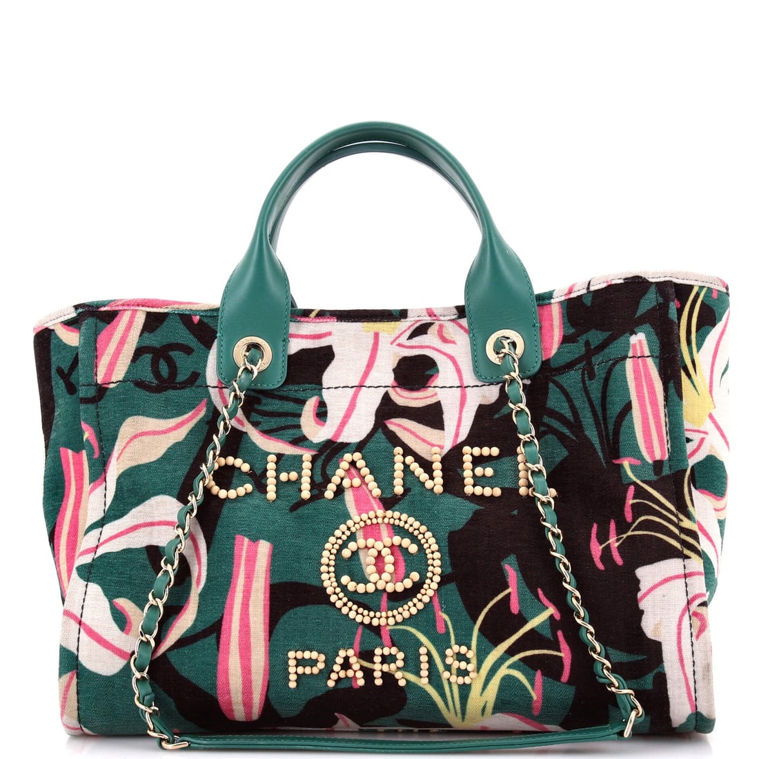 Chanel Deauville NM Tote Printed Velvet with Wooden Pearls Small (1 of 7)