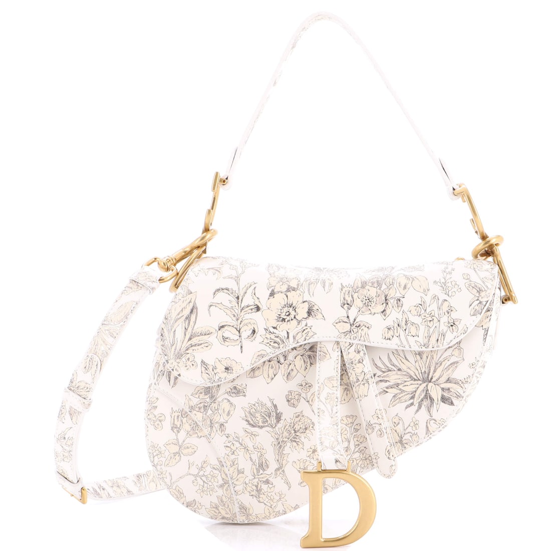 Christian Dior Saddle Handbag with Strap Printed Leather Medium: Slip and zip pockets on the Christian Dior Saddle Handbag with Strap are sized for the things actually carried, not for catalogue copy. The body reads in printed calfskin treated with the house's edit