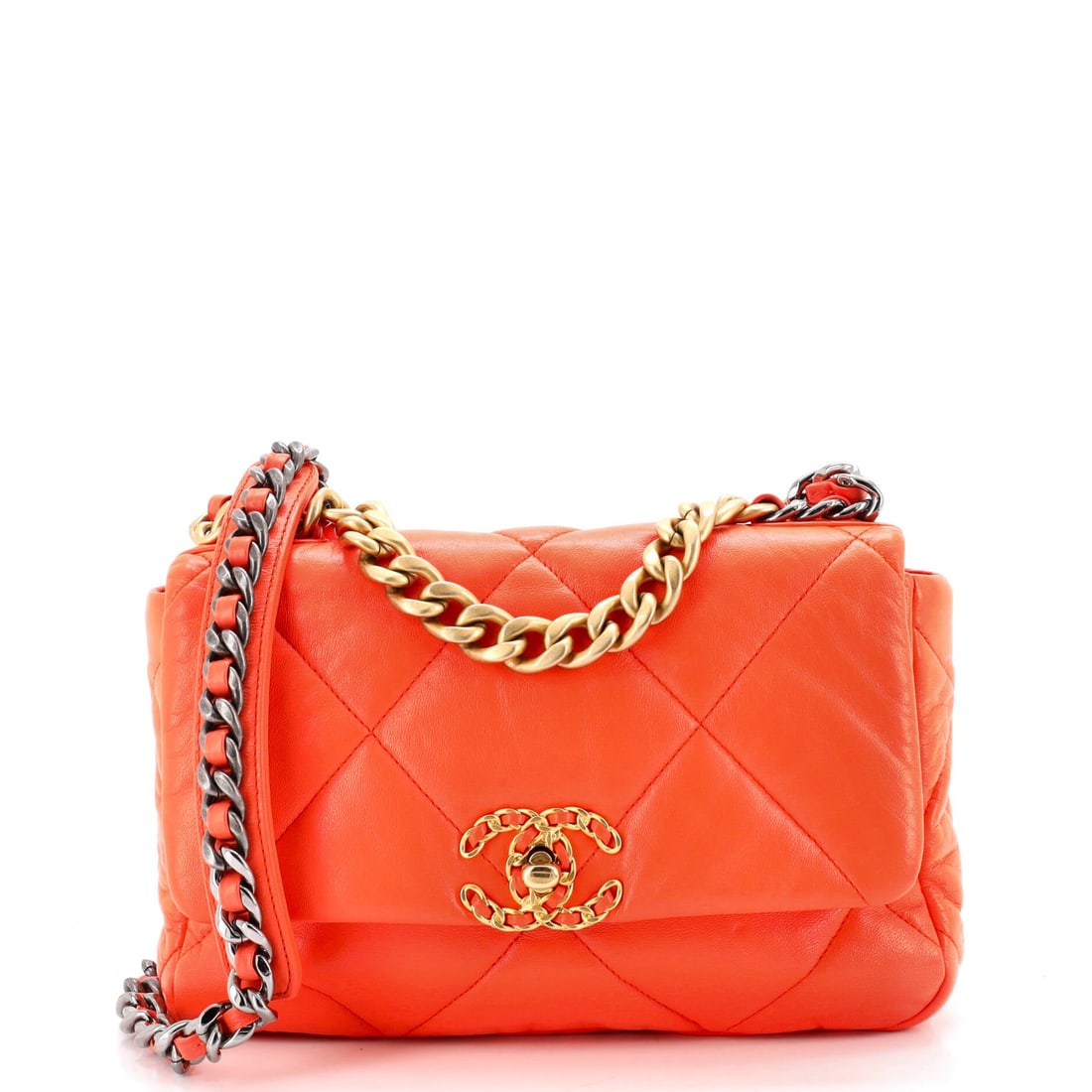 Chanel 19 Flap Bag Quilted Leather Medium: What carries the Chanel 19 Flap Bag most is its material - leather chosen for hand and longevity - chosen to age into the bag rather than against it. The interior and exterior are tuned to the same st