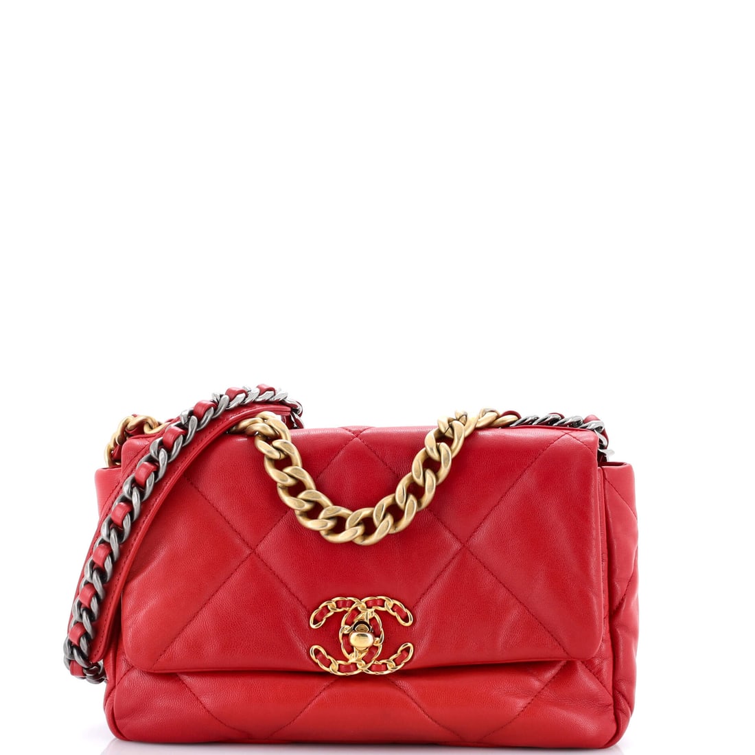 Chanel 19 Flap Bag Quilted Leather Medium: At the surface, the Chanel 19 Flap Bag relies on leather chosen for hand and longevity, the leather choice doing the work of the design. Stitching, edges, and lining all carry the same level of finish