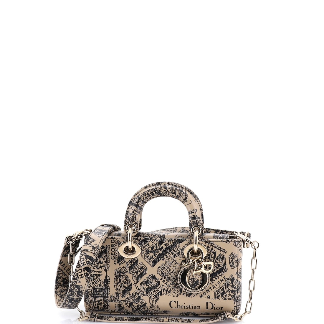 Christian Dior Lady D-Joy Bag Printed Leather Small: Slip and zip pockets on the Christian Dior Lady D-Joy Bag are sized for the things actually carried, not for catalogue copy. Finished in printed calfskin treated with the house's editorial print, the 
