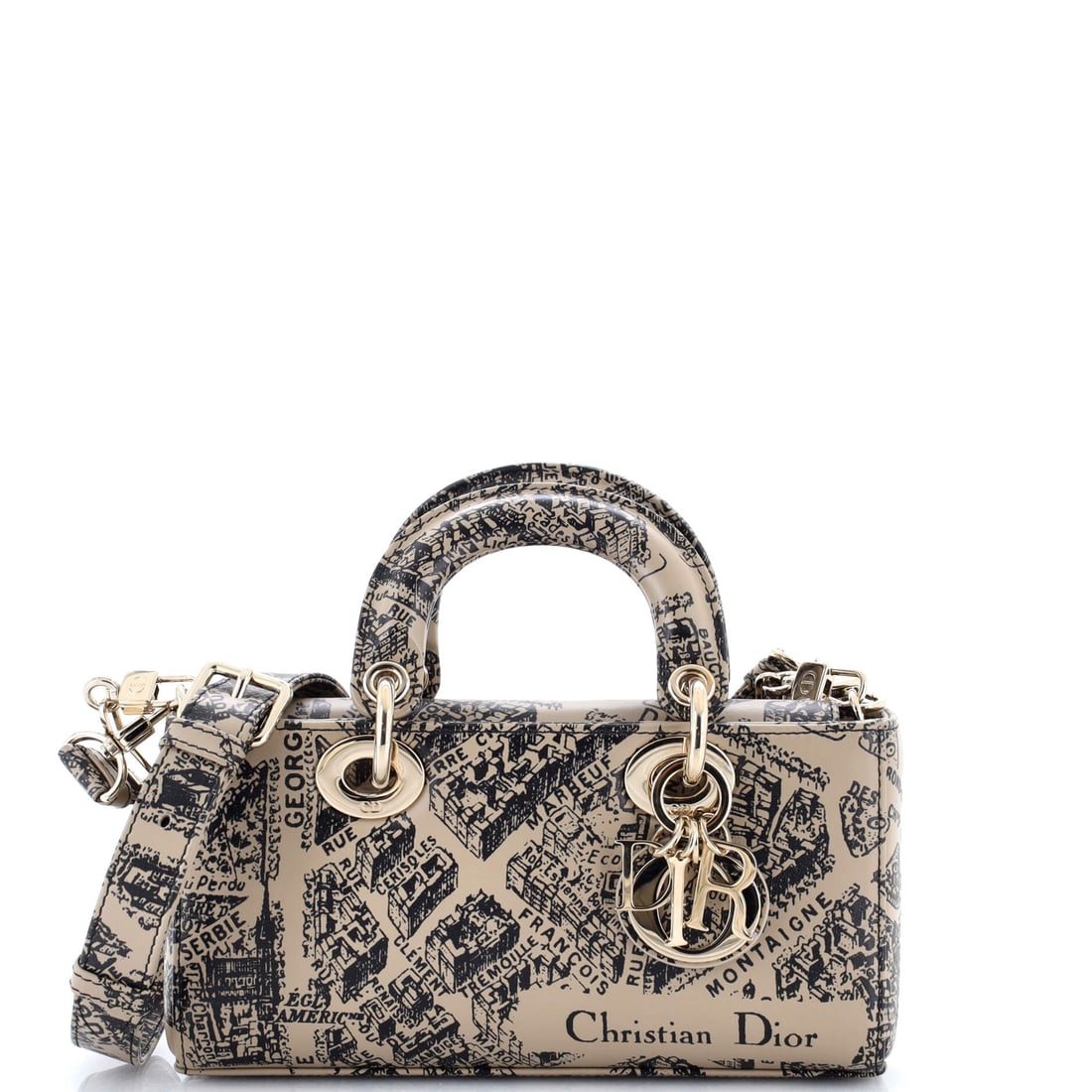 Christian Dior Lady D-Joy Bag Printed Leather Small: At the Small scale, the Christian Dior Lady D-Joy Bag reads as the version most owners end up reaching for first. Built in printed calfskin treated with the house's editorial print, the surface is the