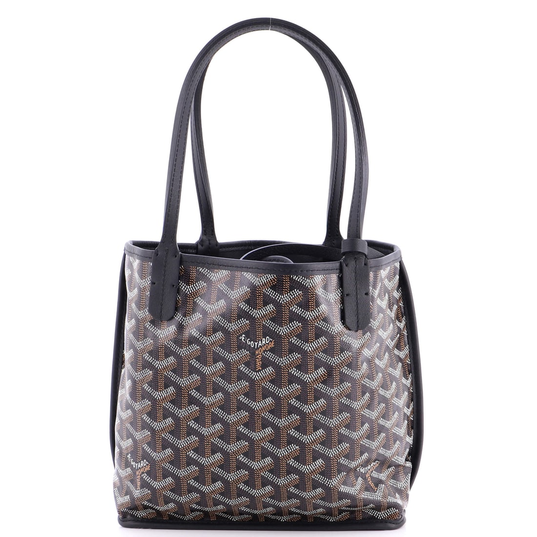 Goyard Anjou Reversible Tote Coated Canvas Mini: On the Goyard Anjou Reversible Tote, material does the heavy lifting, with the house's coated canvas, a waterproofed jute and cotton famous for its quiet chevron giving the silhouette its character. H