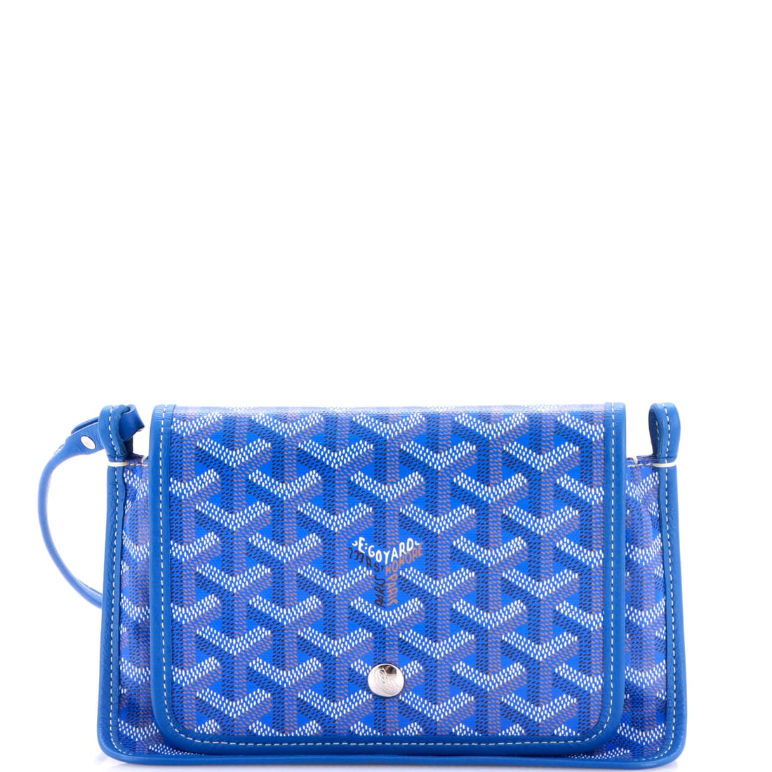 Goyard Plumet Clutch Wallet Coated Canvas Blue: Goyard's Plumet Clutch Wallet in blue coated canvas. It measures approximately 5.5 x 8 x 1 inches. Authenticity is guaranteed by Maison de Beaubigonne. Slim and practical, the piece carries the maker'