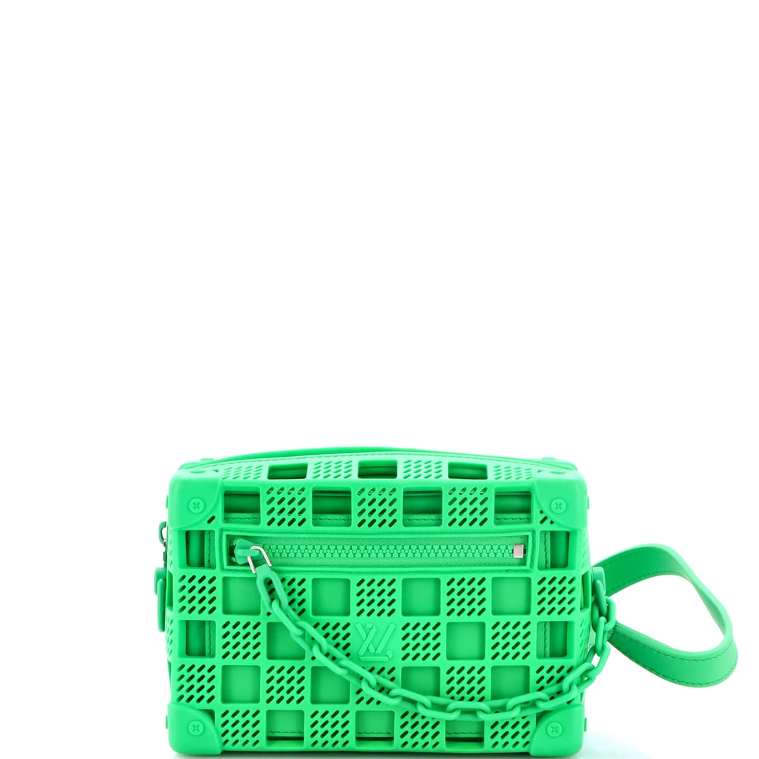 Louis Vuitton Soft Trunk Bag Recycled Rubber Mini Green: A Louis Vuitton Soft Trunk Bag Recycled Rubber presented in green. Offered in the Mini size. It measures approximately 5 x 8 x 3 inches. A wearable, well-recognized design that translates easily from