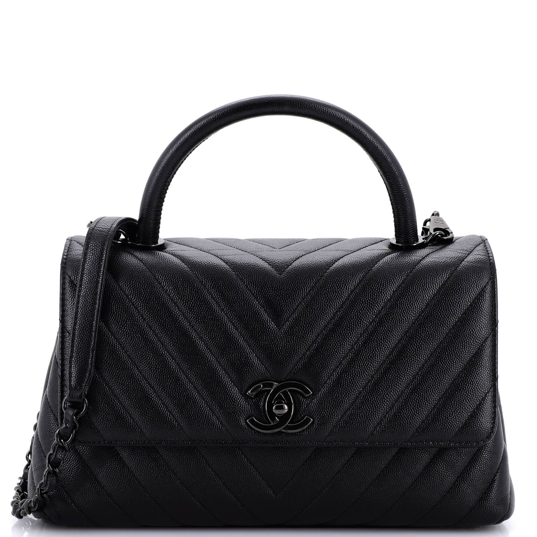 Chanel So Black Coco Top Handle Bag Chevron Caviar Small Black (1 of 6)