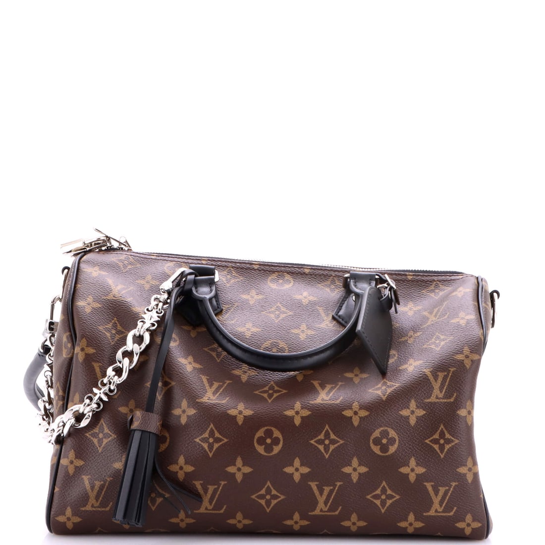 Louis Vuitton Dark Speedy Soft Bandouliere Bag Monogram Canvas 30 Brown: Louis Vuitton Dark Speedy Soft Bandouliere Bag in brown Monogram canvas. The monogram canvas carries Louis Vuitton's most recognizable house pattern. This corresponds to the 30 size within the line. I