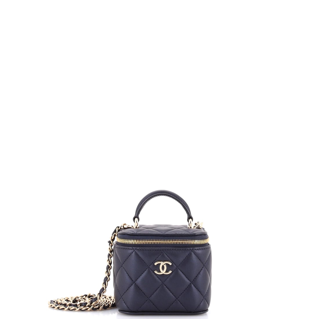 Chanel Classic Top Handle Vanity Case with Chain Quilted Lambskin Mini Blue (1 of 6)
