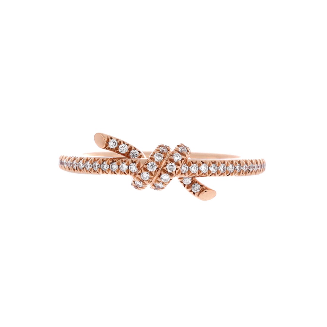 Tiffany & Co. Knot Ring 18K Rose Gold with Pave Diamonds Rose Gold: A Tiffany & Co. Knot Ring, worked in 18K Rose Gold and set with diamonds and pavé diamonds. The Knot line carries clear house identity and ready bidder recognition. Bidders should reference the catal