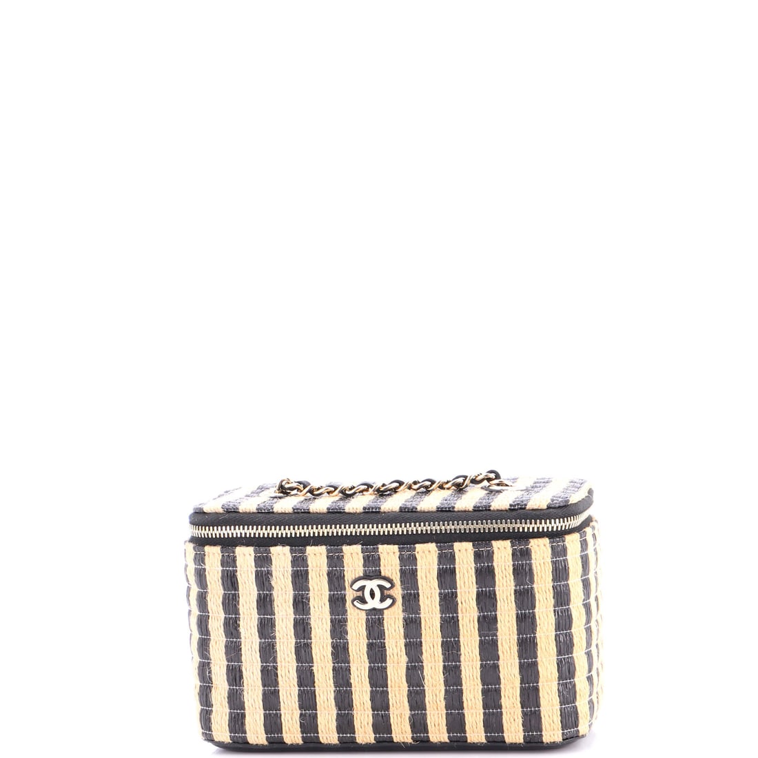 Chanel Classic Vanity Case with Chain Striped Raffia and Jute Small Black, Neutral (1 of 7)