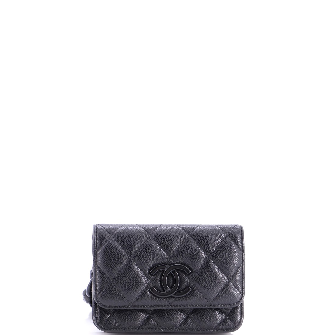 Chanel My Everything Flap Card Holder Belt Bag Quilted Caviar Black: A Chanel My Everything Flap Card Holder Belt Bag in caviar leather, black. Belt length and fit should be confirmed from the catalog data where stated. The hardware and house motif give it clear brand 