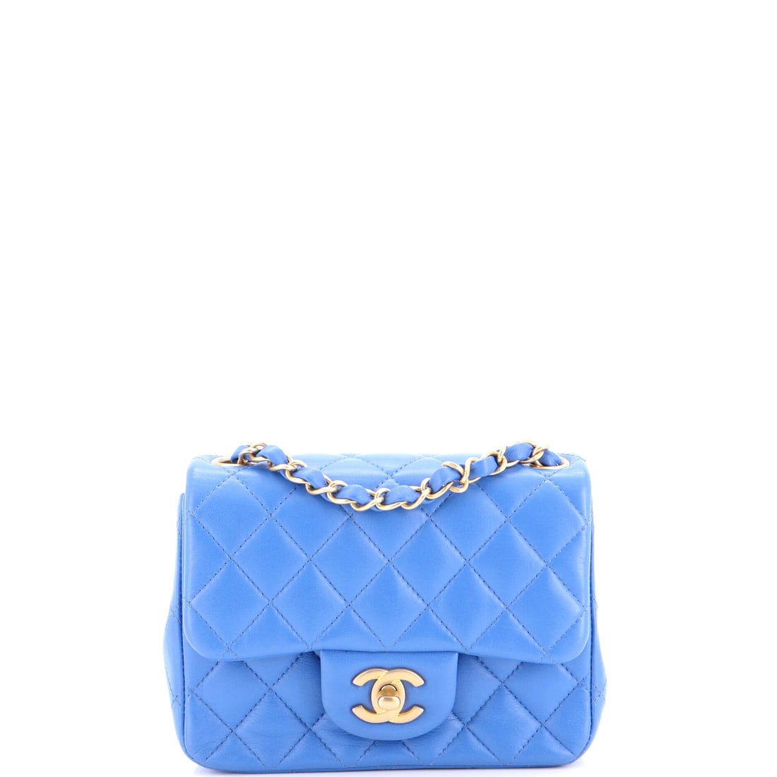 Chanel Square Classic Single Flap Bag Quilted Lambskin Mini Blue (1 of 7)