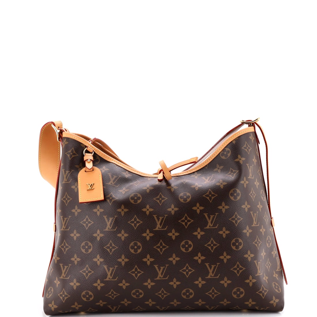 Louis Vuitton CarryAll Hobo Monogram Canvas MM Brown: Louis Vuitton's CarryAll Hobo in brown Monogram canvas. The monogram canvas carries Louis Vuitton's most recognizable house pattern. Offered in the MM size. It measures approximately 12 x 15.5 x 6 inc