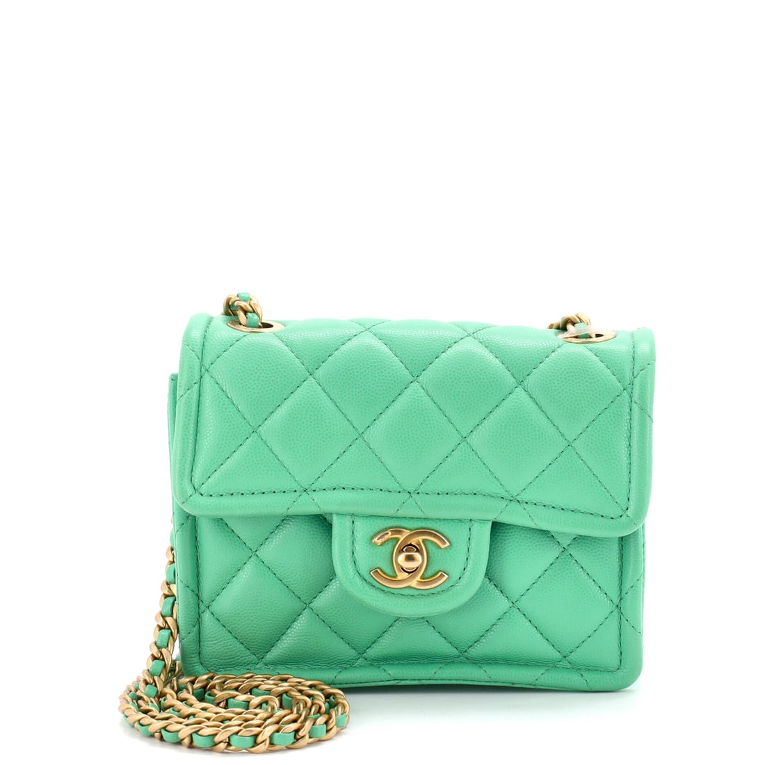 Chanel Sweet Classic Flap Bag Quilted Caviar Mini Green (1 of 6)