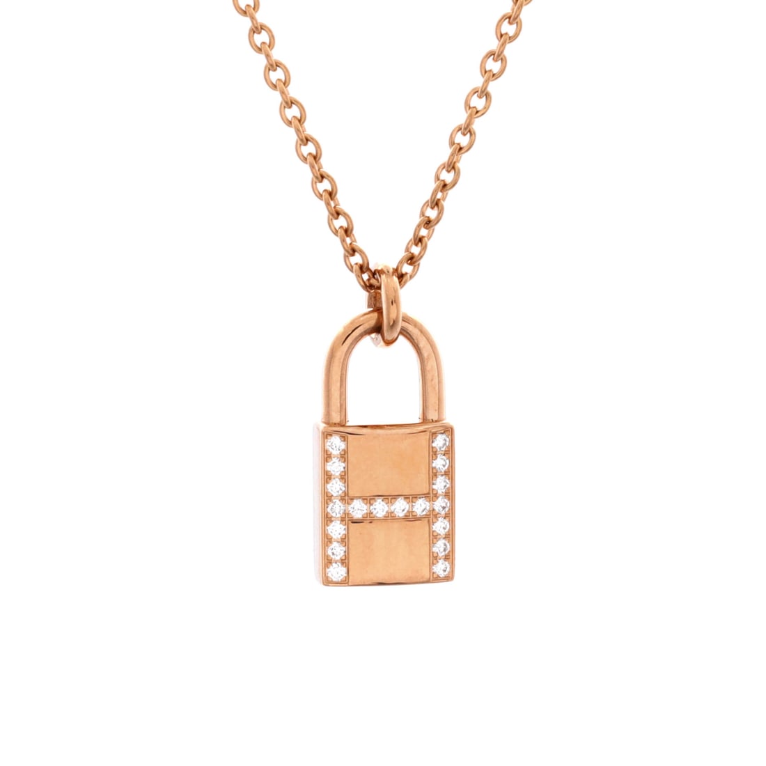 Hermes Amulettes Cadenas Pendant Necklace 18K Rose Gold with Diamonds Rose Gold (1 of 3)