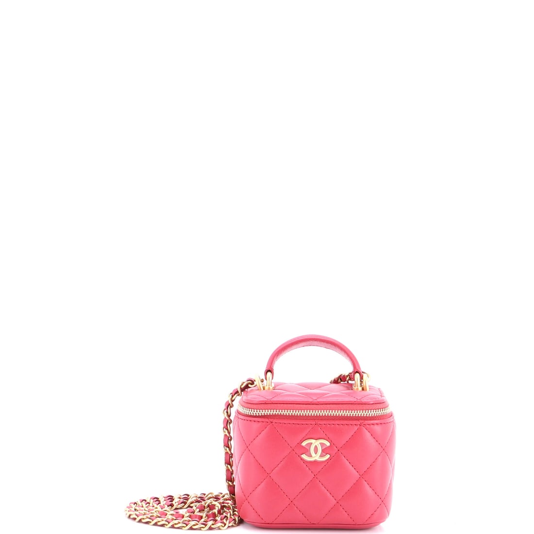 Chanel Classic Top Handle Vanity Case with Chain Quilted Lambskin Mini Pink (1 of 7)