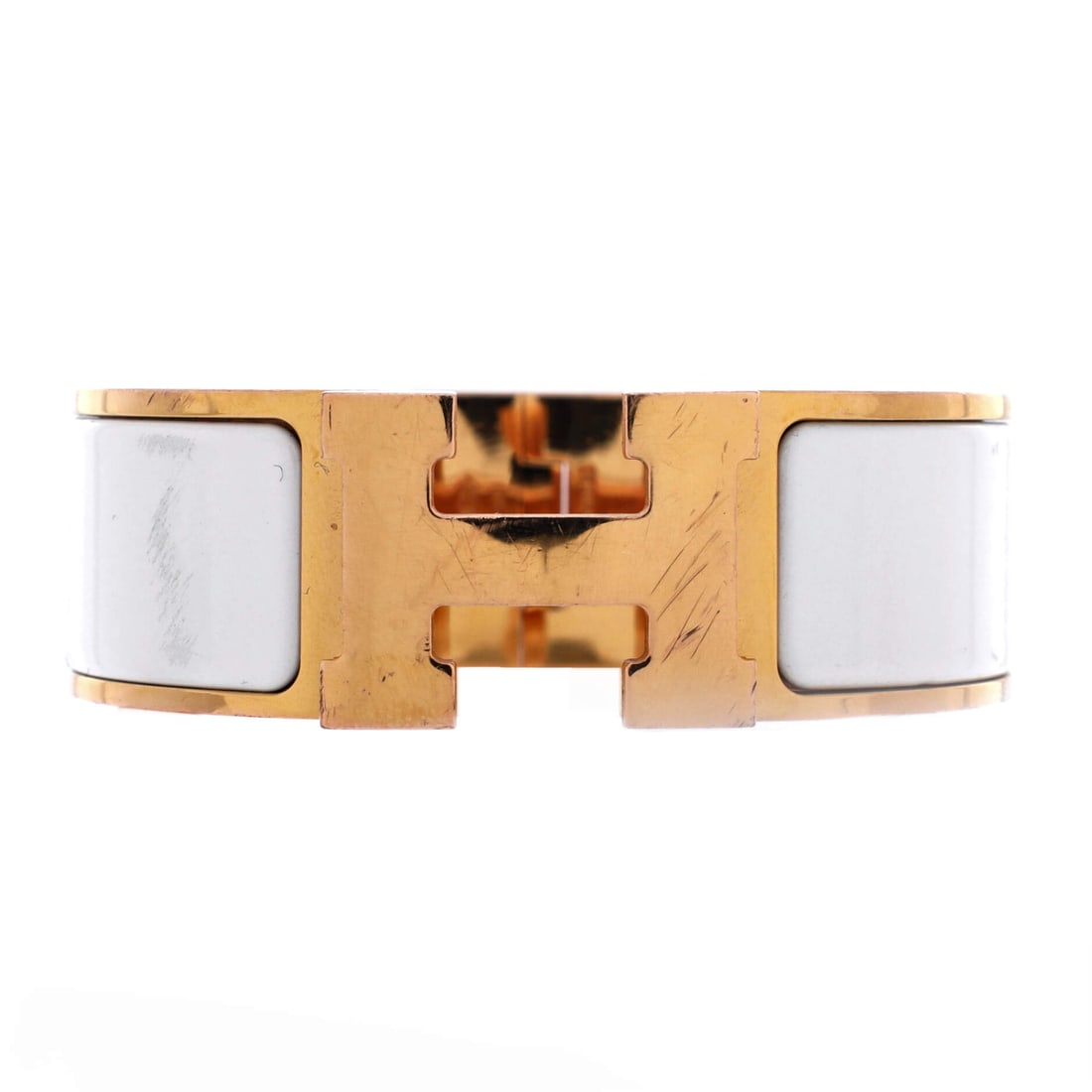 Hermes Clic Clac H Bracelet Metal and Enamel Wide Rose Gold, White (1 of 3)
