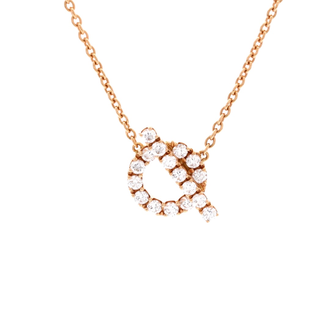 Hermes Finesse Pendant Necklace 18K Rose Gold and Diamonds Rose Gold: A Hermes Finesse Pendant Necklace, worked in 18K Rose Gold, set with diamonds. Set with diamonds, the design carries added sparkle within the house's signature framework. Each lot is backed by Maison 
