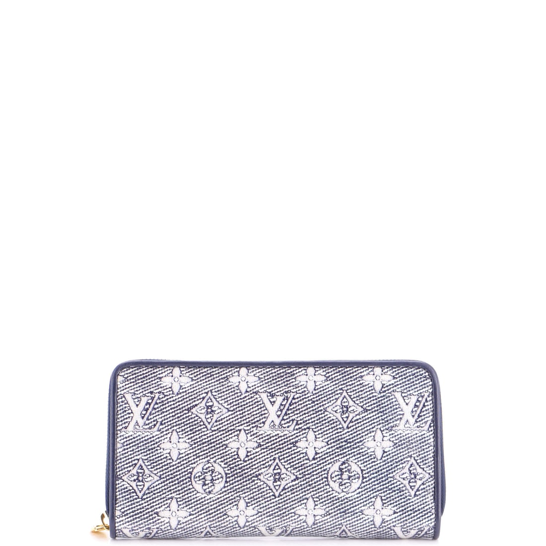 Louis Vuitton Zippy Wallet Monoglam Jacquard Canvas Blue: From Louis Vuitton, the Zippy Wallet Monoglam in blue coated canvas. It measures approximately 4 x 8 x 1 inches. Offered with the confidence of Maison de Beaubigonne's authenticity guarantee. Its ever
