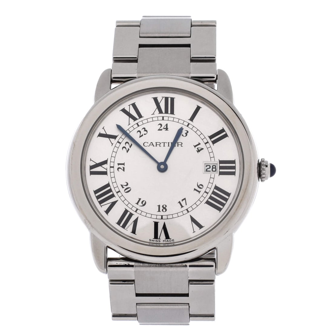 Cartier Ronde Solo de Cartier Quartz Watch Stainless Steel 36 Silver, Silver: The Cartier Ronde Solo de Cartier Quartz Watch in a Stainless Steel case at 36mm. Specified with quartz movement and silver dial. Wrist size and fit should be confirmed from the catalog data where sta
