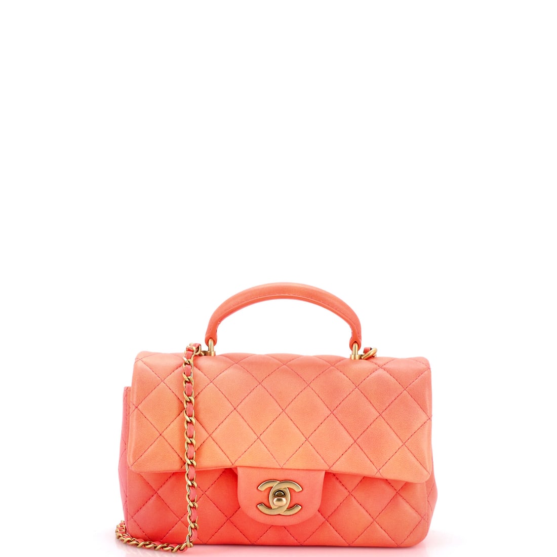 Chanel Classic Single Flap Top Handle Bag Quilted Lambskin Mini Orange (1 of 6)