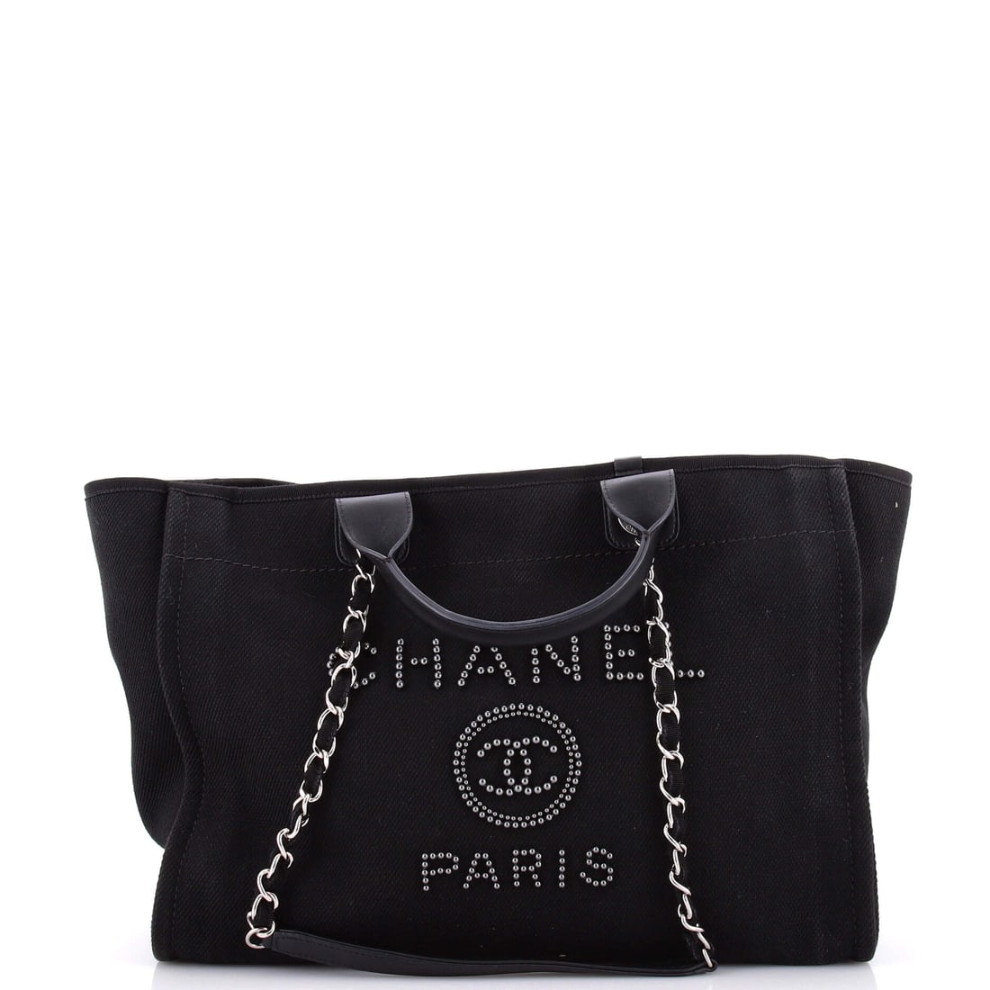 Chanel Deauville Tote Pearl Embellished Canvas Medium Black (1 of 9)