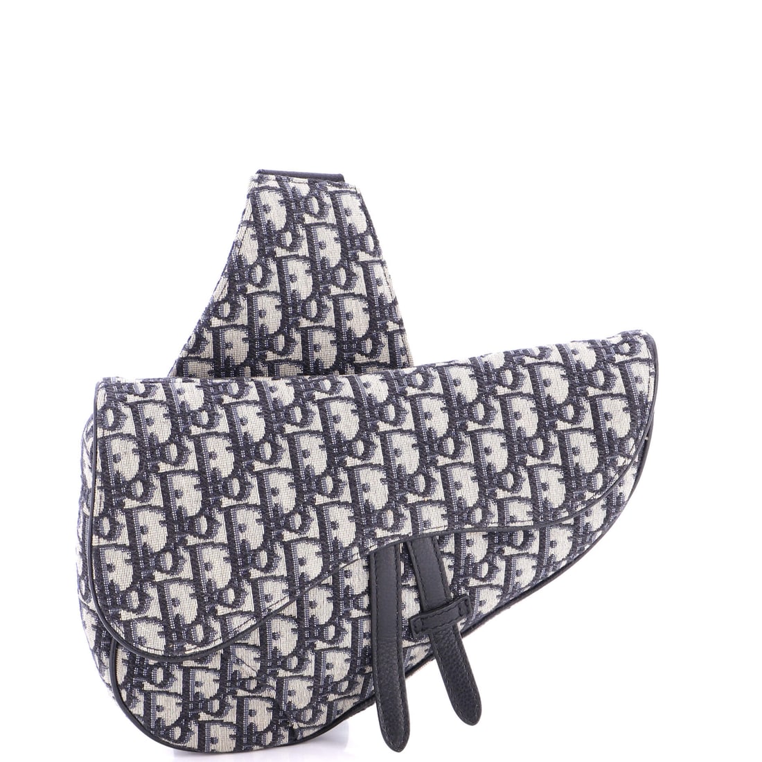 Christian Dior Saddle Crossbody Bag Oblique Canvas Blue: The Christian Dior Saddle Crossbody Bag in blue coated canvas. Approximate dimensions are 8 x 10.5 x 2 inches. A practical scale paired with a familiar house line makes this a strong everyday-luxury o