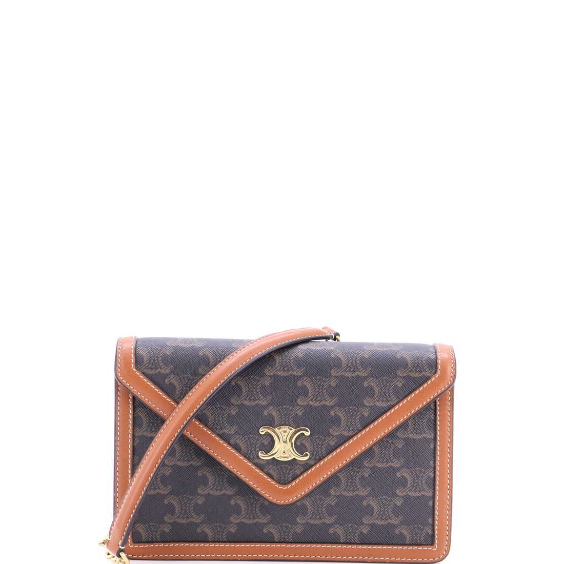 Celine Triomphe Envelope Flap Wallet on Chain Triomphe Coated Canvas Brown (1 of 6)