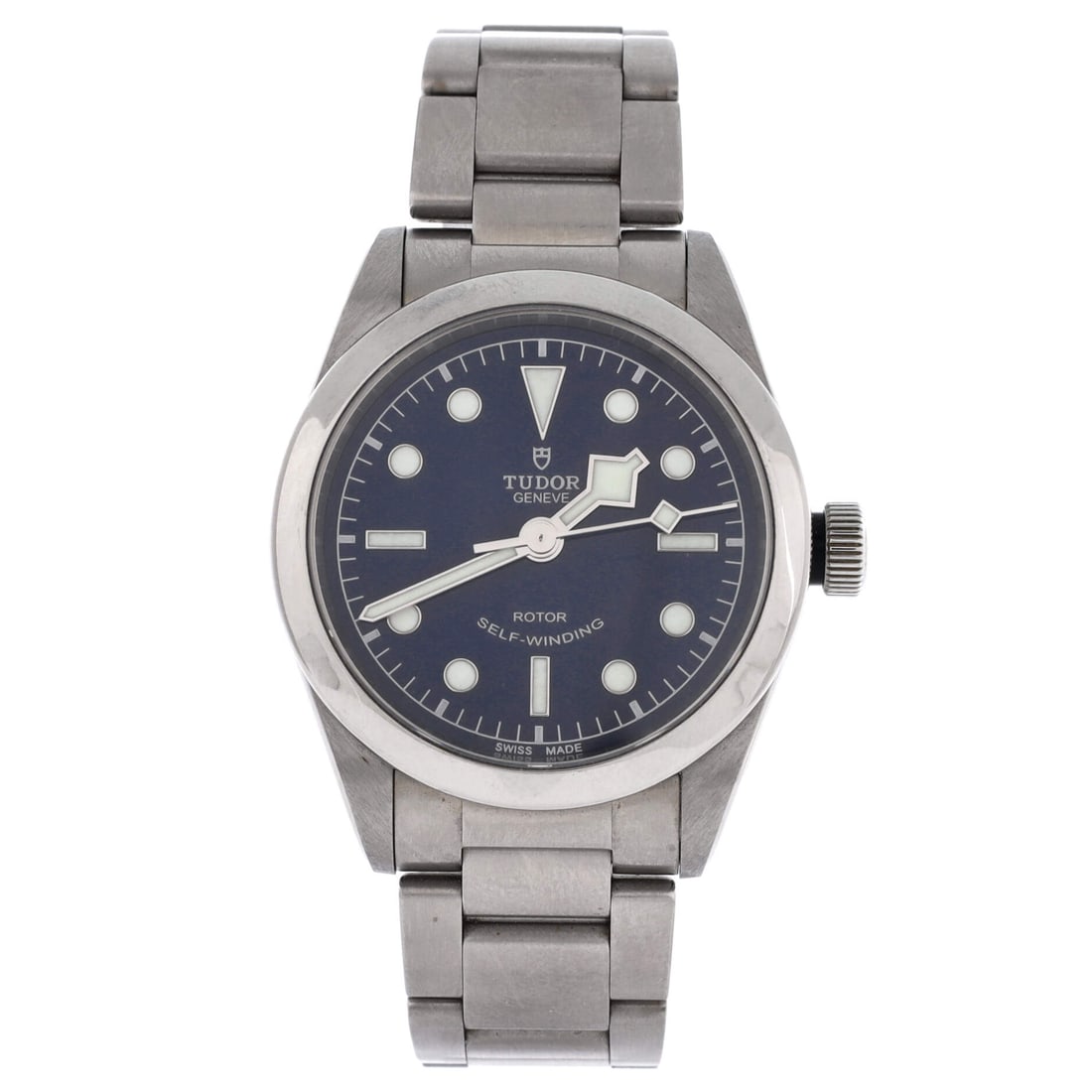 Tudor Black Bay Automatic Watch Stainless Steel 36 Blue, Silver: The Tudor Bay Automatic Watch in a Stainless Steel case at 36mm. It features automatic movement and black, blue, and silver dial. Wrist size and fit should be confirmed from the catalog data where sta
