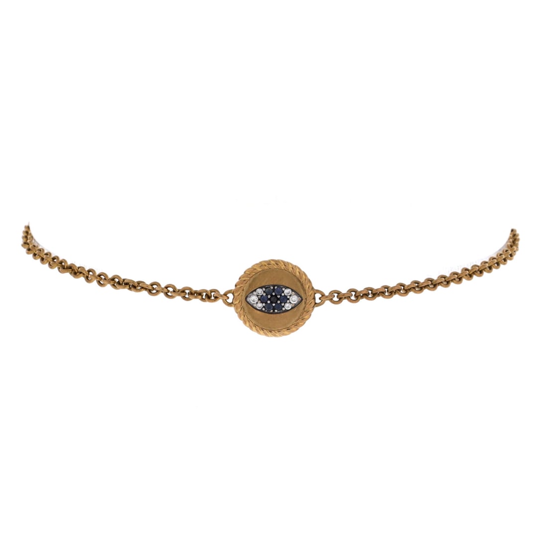 David Yurman Cable Collectibles Evil Eye Bracelet 18K Yellow Gold with Blue Sapphires, Diamonds and: From David Yurman, the Cable Collectibles Evil Eye Bracelet in 18K Yellow Gold, set with diamonds and sapphires. Bracelet fit should be confirmed against the catalog measurements where listed. Offered