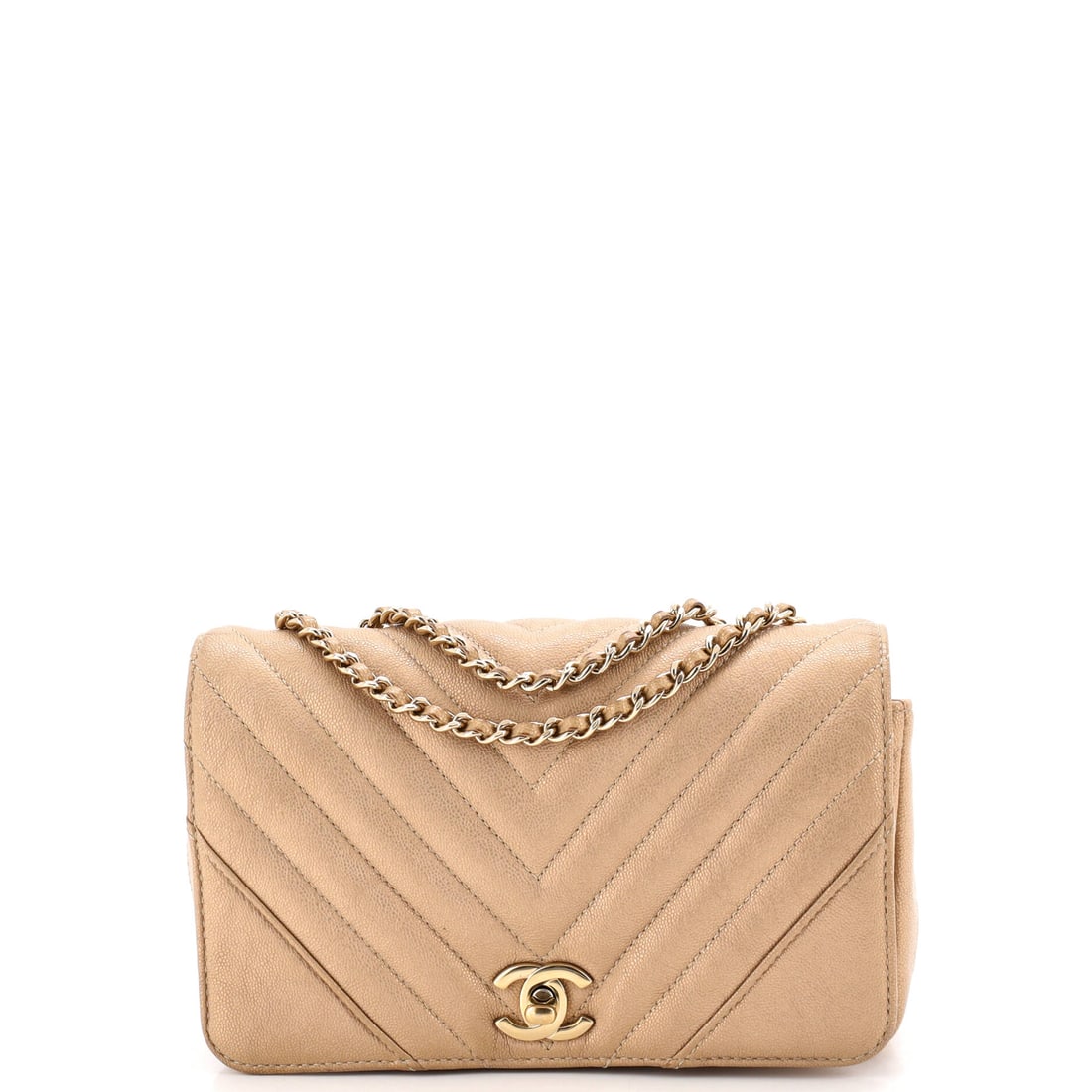 Chanel Statement Flap Bag Chevron Calfskin Mini Gold (1 of 7)