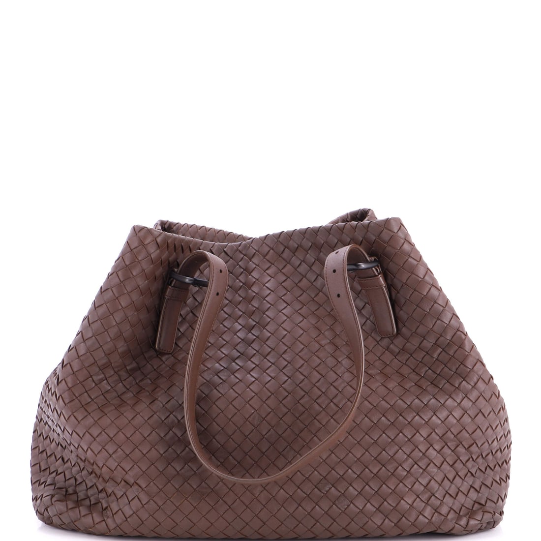 Bottega Veneta A-Shape Tote Intrecciato Nappa Large Brown: From Bottega Veneta, the A-Shape Tote in brown Intrecciato woven leather and Nappa leather. Bottega Veneta's Intrecciato weave is the maison's defining signature and instantly identifiable. This is th
