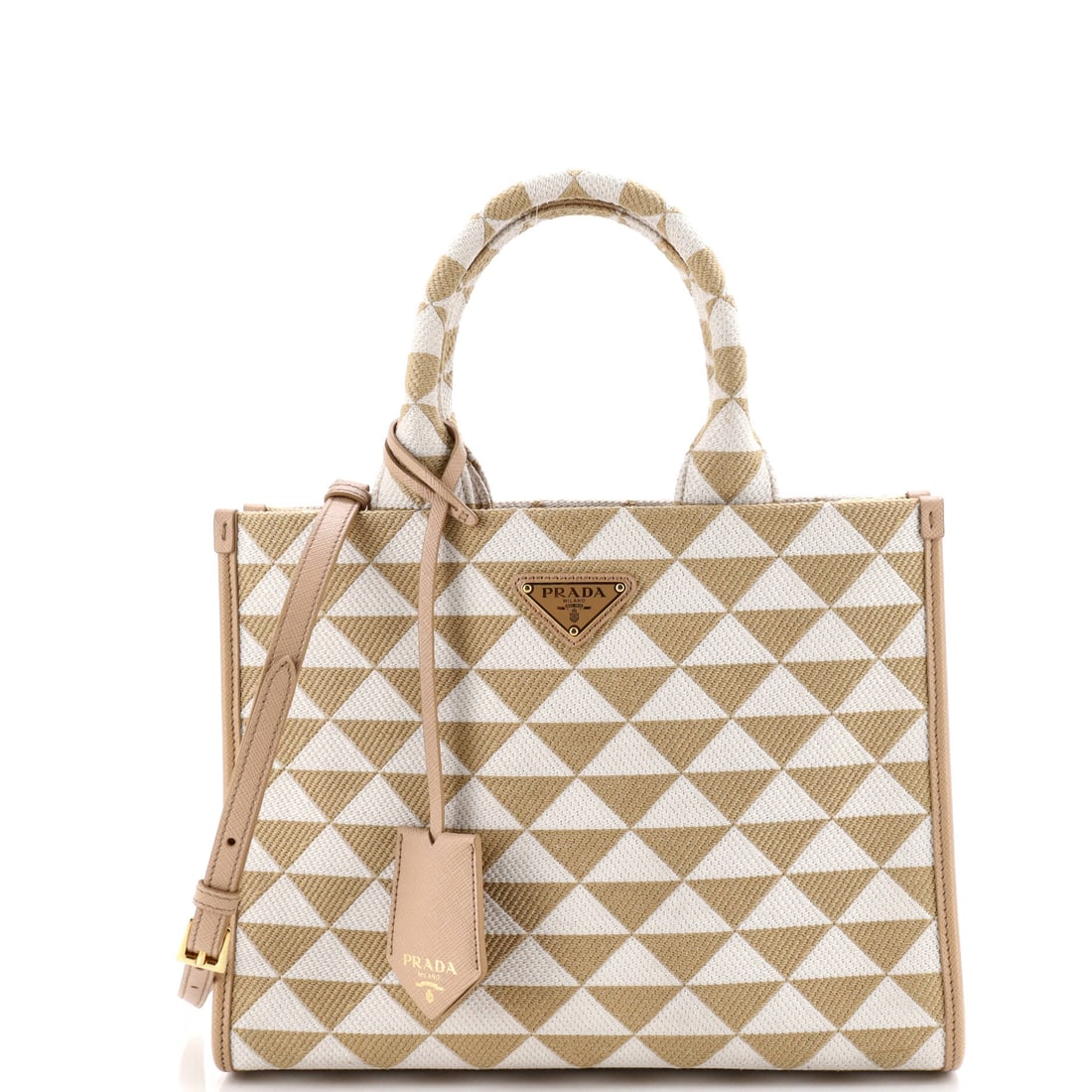 Prada Symbole Shopper Tote Jacquard Small Neutral (1 of 6)