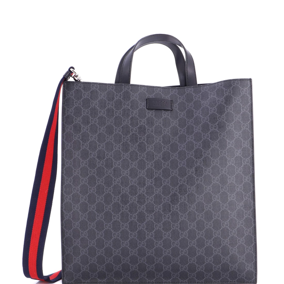 Gucci Convertible Soft Open Tote GG Coated Canvas Tall Black: Gucci Convertible Soft Open Tote GG Tall in black coated canvas. Scale runs to about 15 x 14 x 1.5 inches. Maison de Beaubigonne stands behind the authenticity of this piece. Its balance of form and b