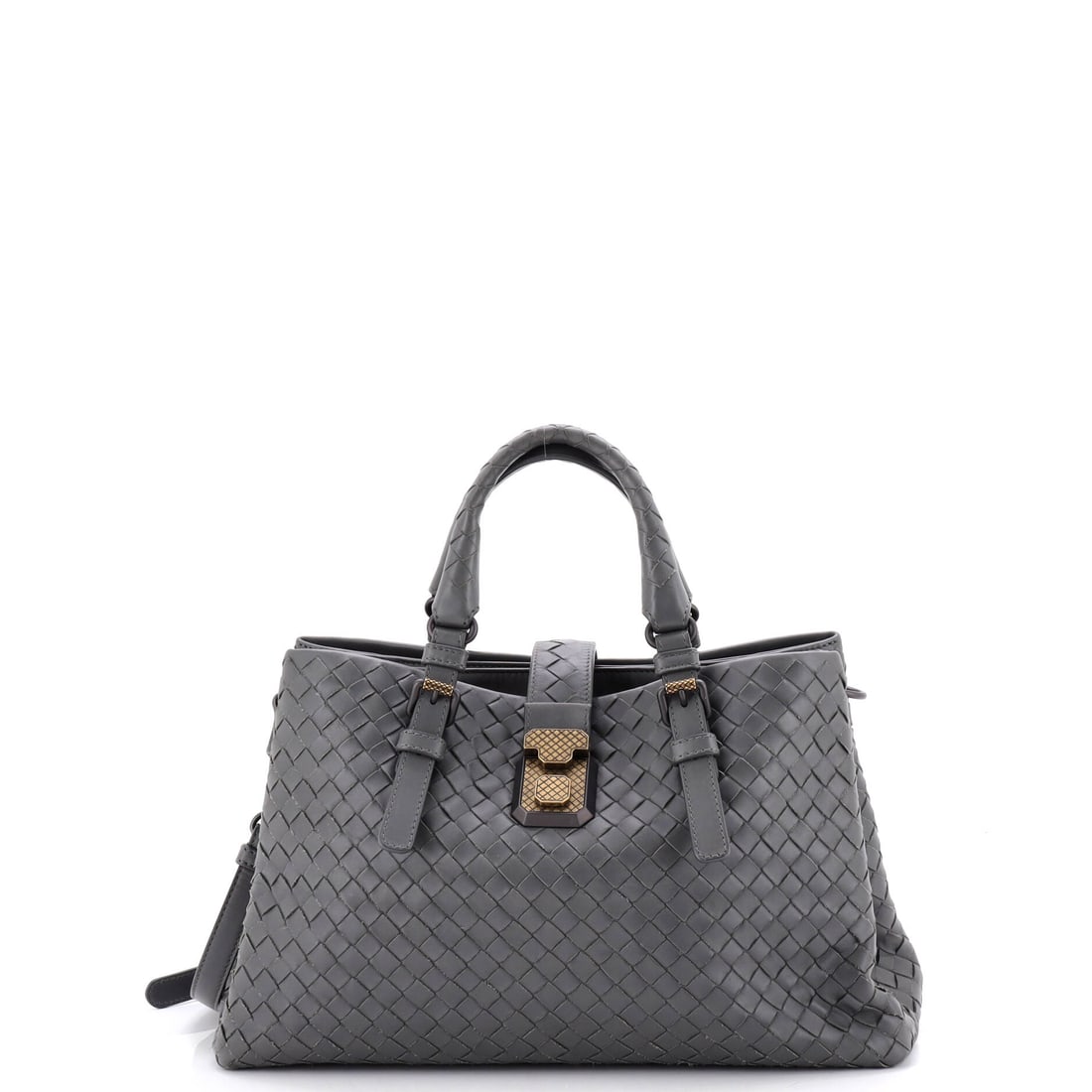 Bottega Veneta Roma Bag Intrecciato Nappa Small Gray: A Bottega Veneta Roma Bag in gray Intrecciato woven leather and Nappa leather. Bottega Veneta's Intrecciato weave is the maison's defining signature and instantly identifiable. This is the Small
