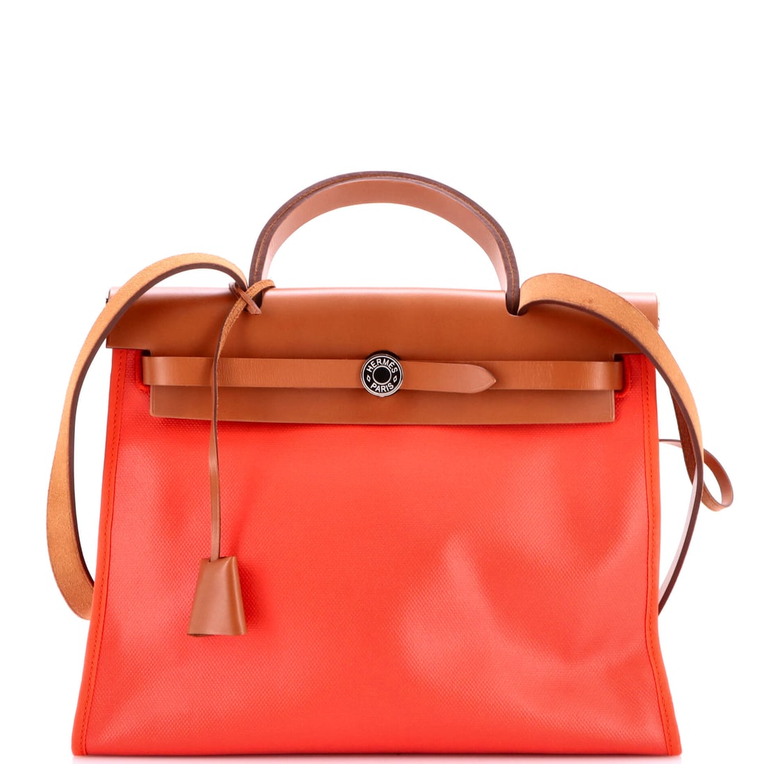 Hermes Herbag Zip Berline Vache Canvas and Leather 31 Orange (1 of 9)
