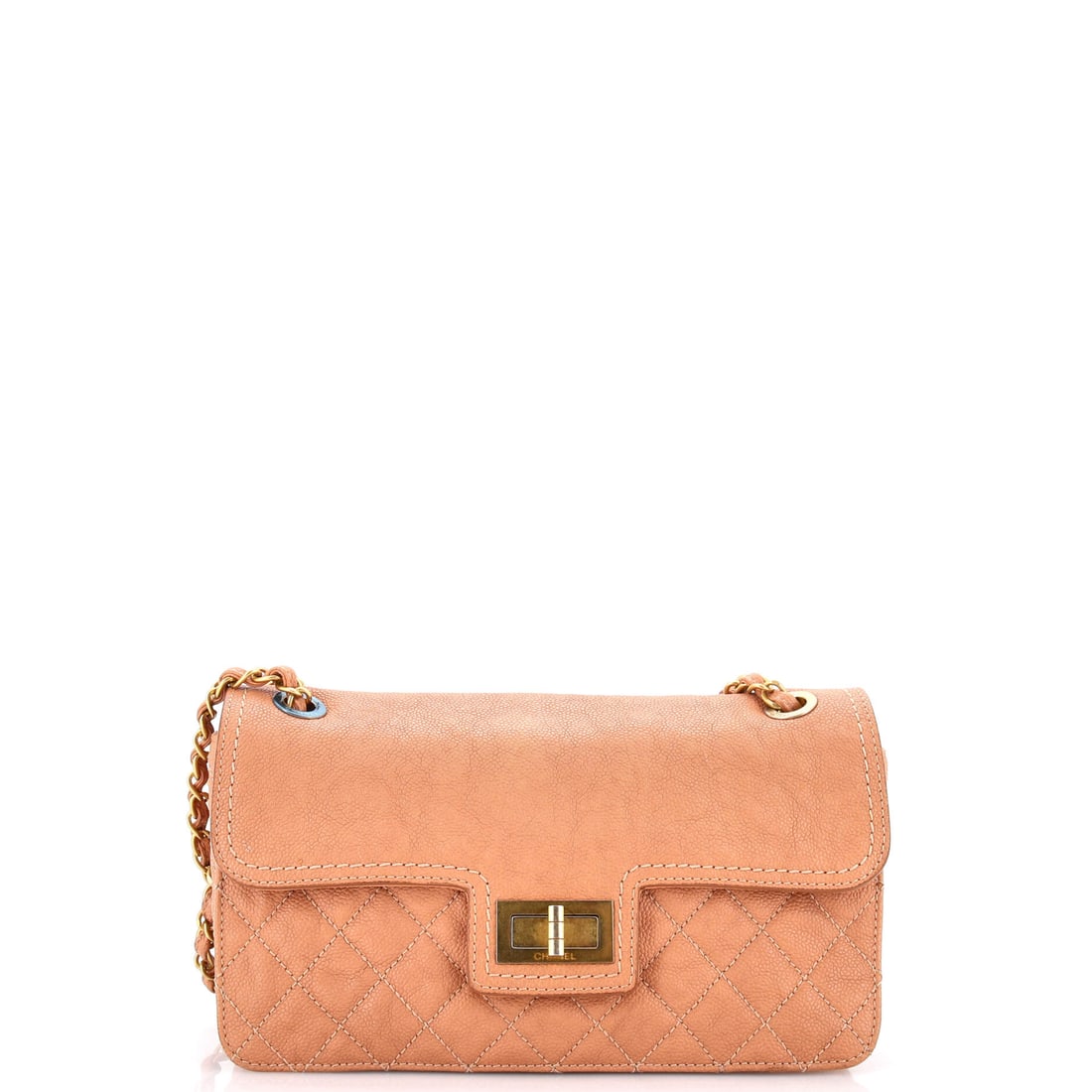 Chanel Mademoiselle Lock Flap Bag Quilted Caviar Medium Neutral: From Chanel, the Mademoiselle Lock Flap Bag in neutral quilted caviar leather. Chanel's caviar leather is prized for its pebbled, hard-wearing grain. Offered in the Medium size. Scale runs to about 6 