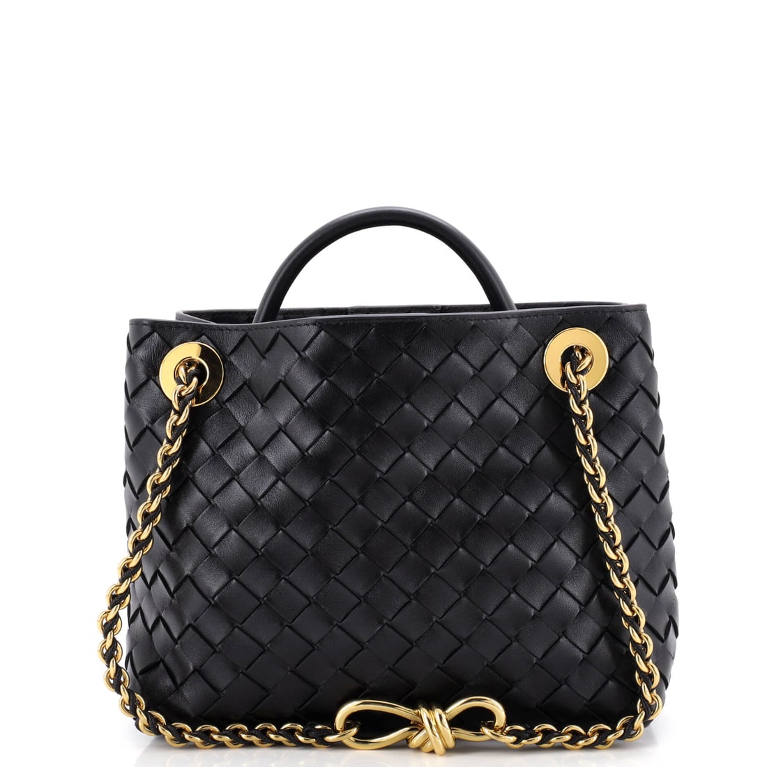 Bottega Veneta Andiamo Chain Top Handle Bag Intrecciato Nappa Small Black (1 of 7)
