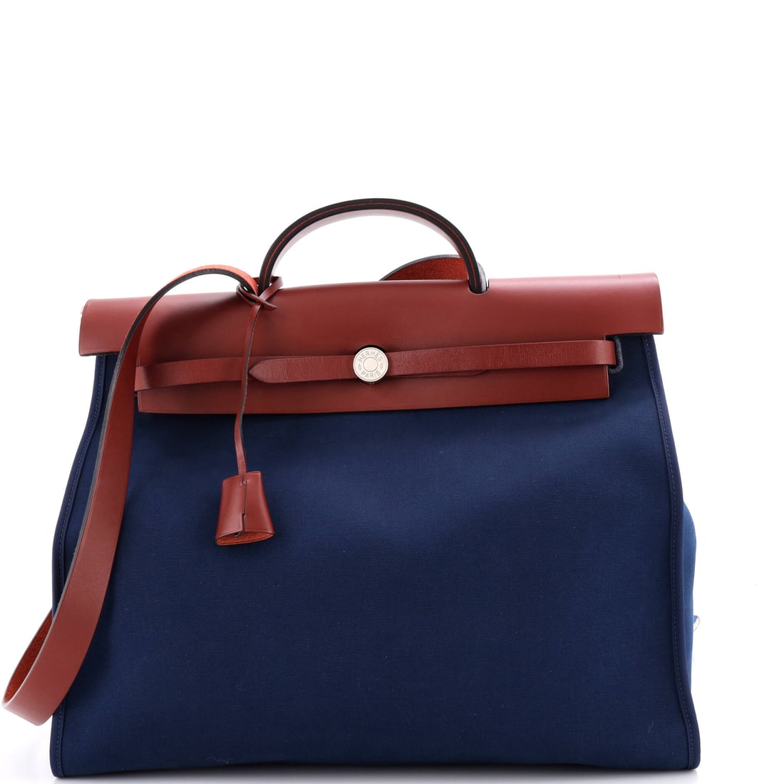 Hermes Herbag Zip Leather and Toile 39 Blue, Burgundy, Red (1 of 9)