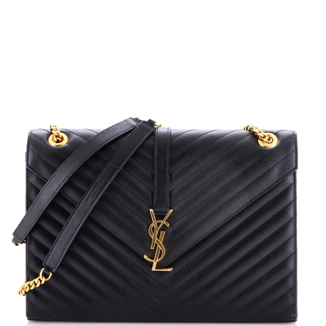 Saint Laurent Classic Monogram Envelope Satchel Matelasse Chevron Leather Large Black (1 of 7)