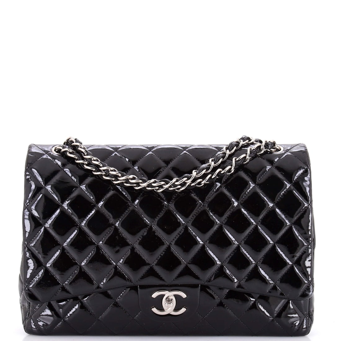 Chanel Classic Double Flap Bag Quilted Patent Maxi Black (1 of 9)