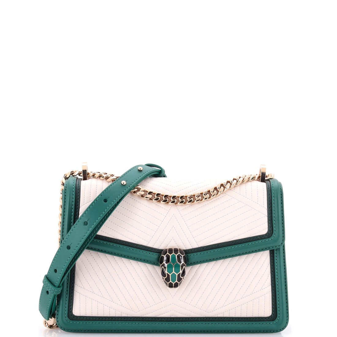 Bvlgari Serpenti Forever Shoulder Bag Quilted Leather Small Black, Green, Neutral (1 of 6)