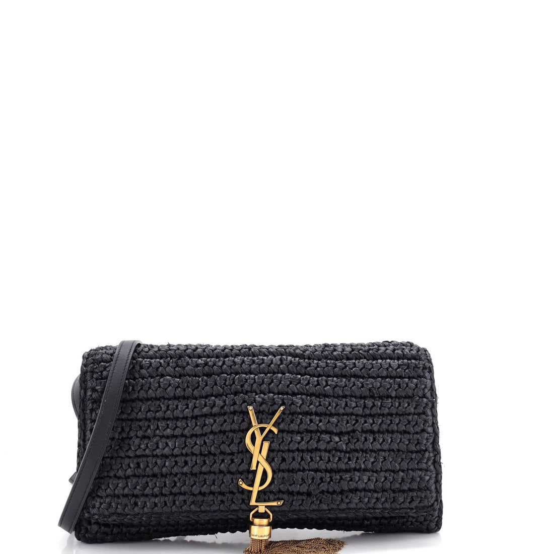 Saint Laurent Kate 99 Tassel Flap Bag Woven Raffia Medium Black (1 of 7)