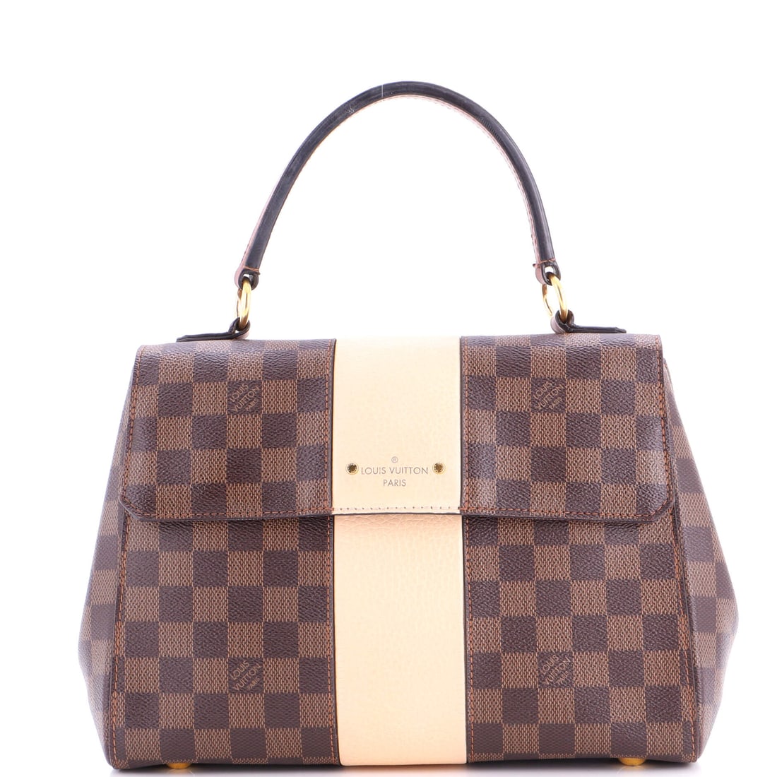 Louis Vuitton Bond Street Handbag Damier with Leather MM Brown, Neutral: From Louis Vuitton, the Bond Street Handbag in brown and neutral Damier canvas. The Damier check is one of Louis Vuitton's enduring house patterns. Authenticity is guaranteed by Maison de Beaubigonne.