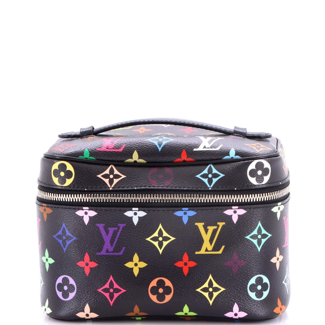 Louis Vuitton x Takashi Murakami Nice Vanity Case Monogram Multicolor Mini Black: Louis Vuitton's x Takashi Murakami Nice Vanity Case in multicolor and black Monogram canvas. The monogram canvas carries Louis Vuitton's most recognizable house pattern. Authenticity is assured throug